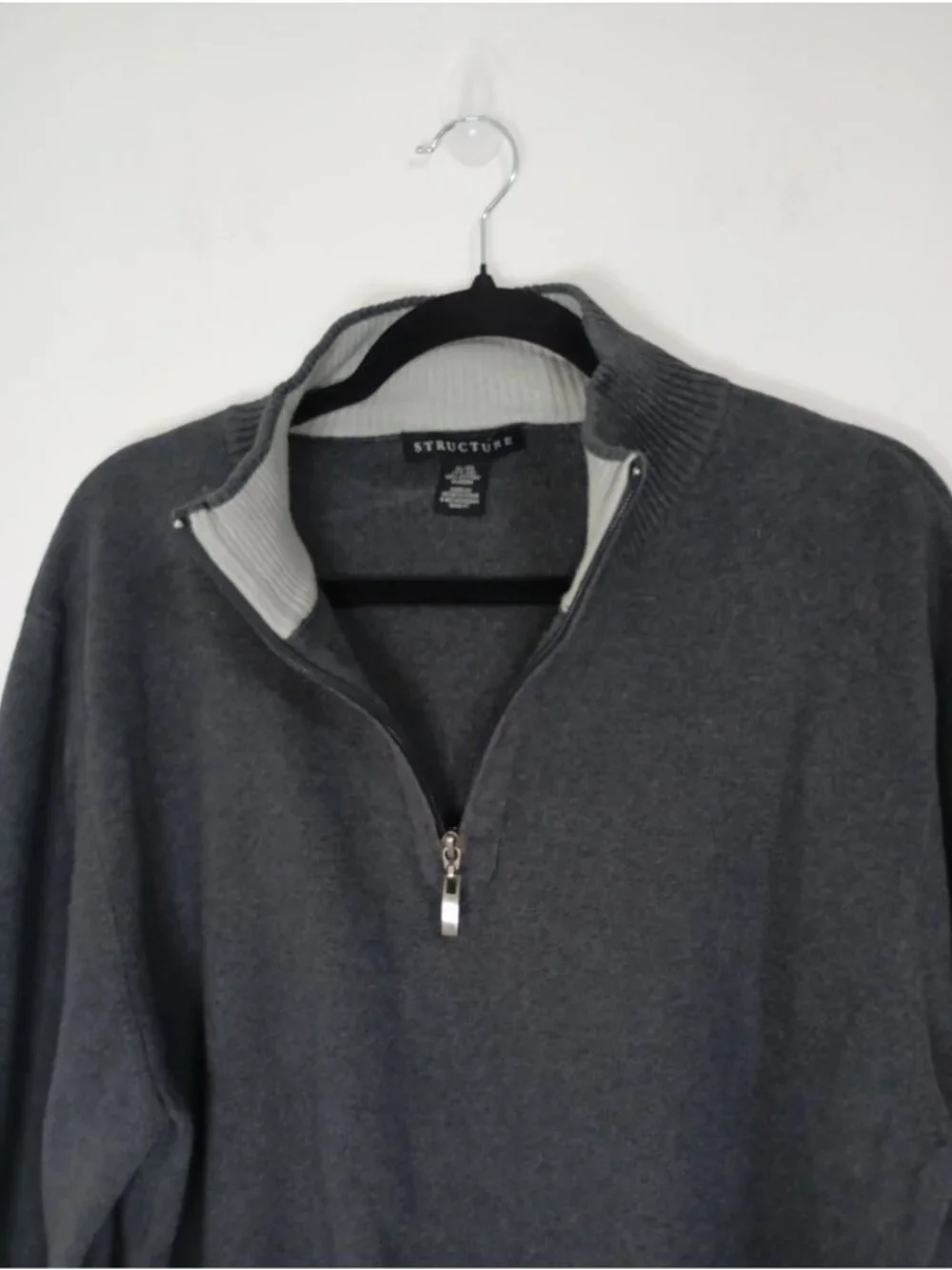 Structure Mens Charcoal 1/4 Zip Pullover Sweater XL 100% Cotton